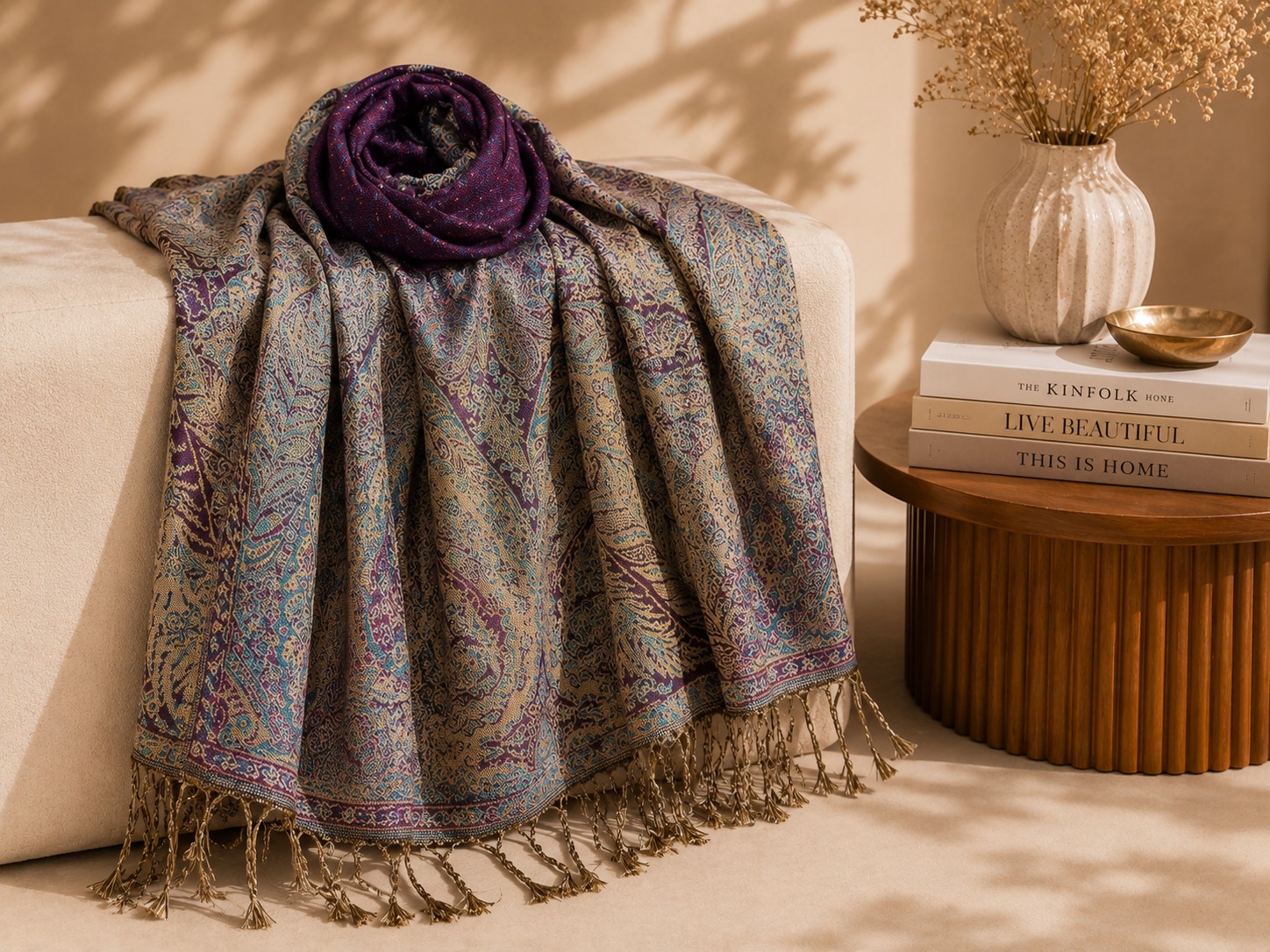 HOME u&i pashmina feel reversible shawl