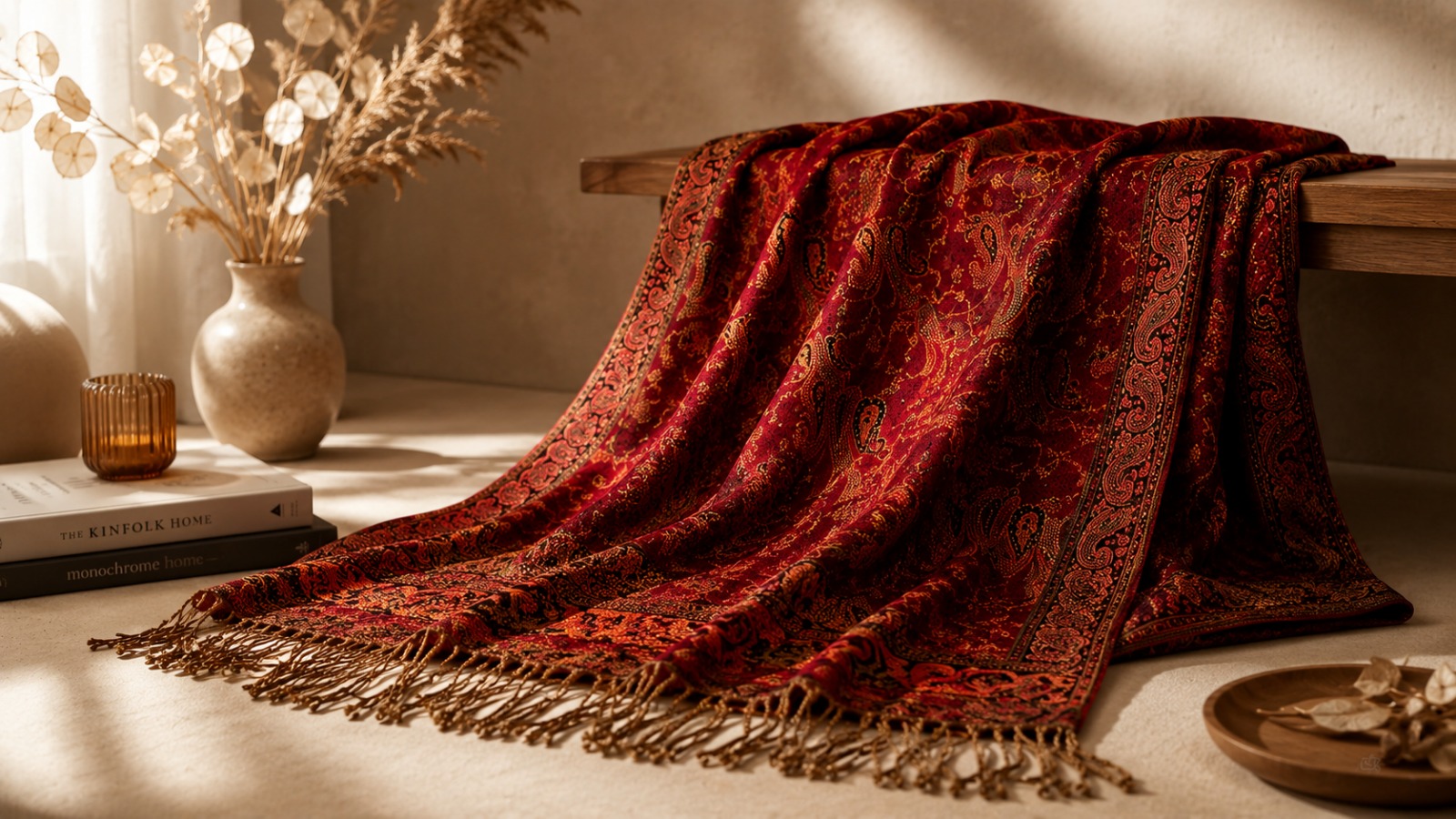 u&i pashmina feel reversible shawl (mehroon paisley edition) u&i pashmina feel reversible shawl (mehroon paisley edition)