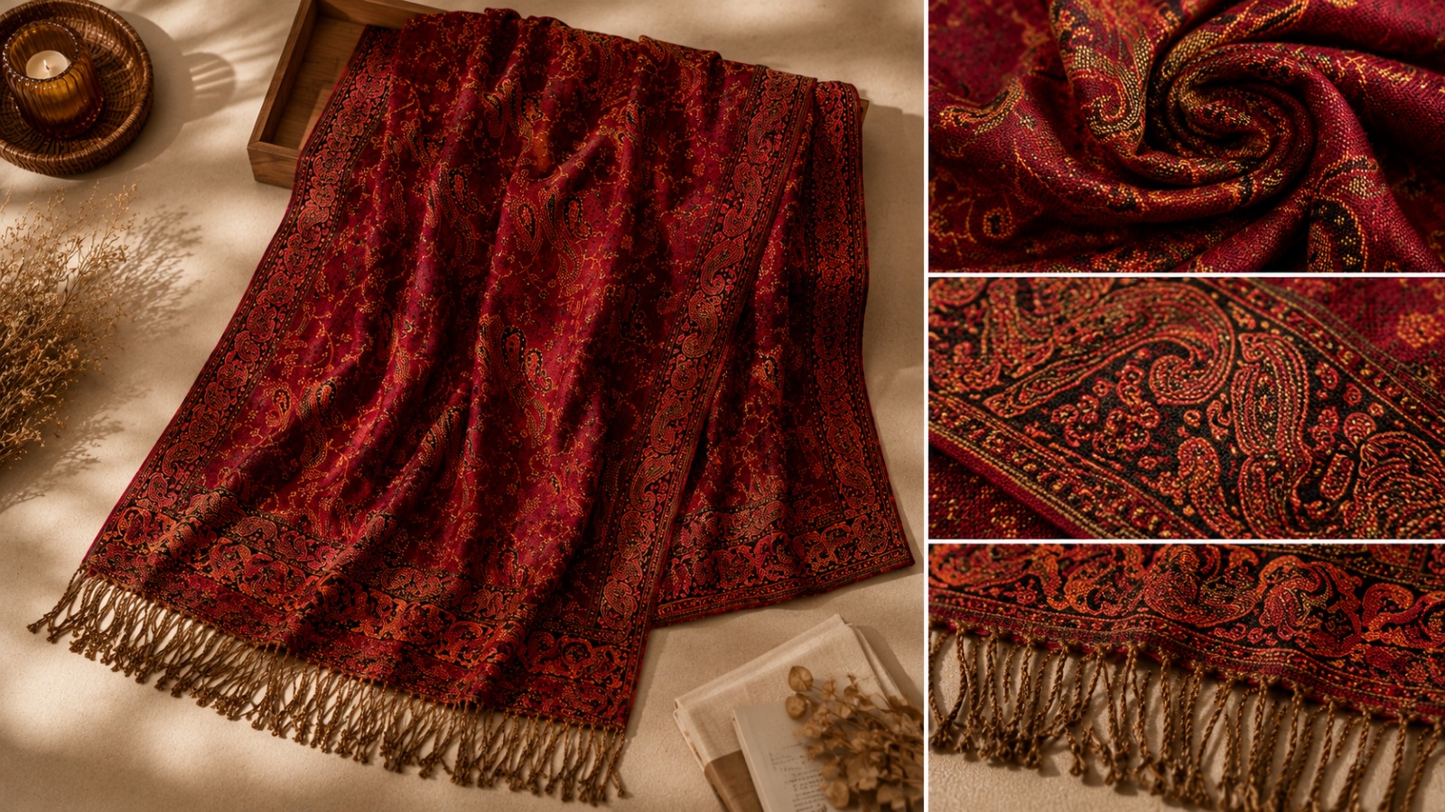 u&i pashmina feel reversible shawl (mehroon paisley edition) u&i pashmina feel reversible shawl (mehroon paisley edition)