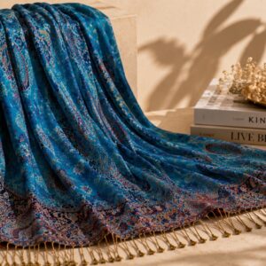 Turquoise Paisley Border Shawl