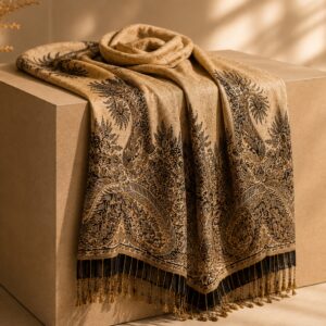 Golden Beige Floral Shawl